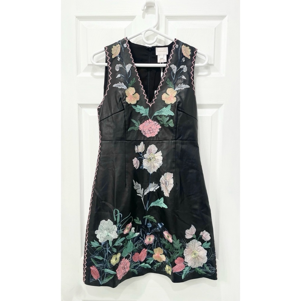 Anthropologie Foxiedox Vegan Leather Floral Embroidered Dress